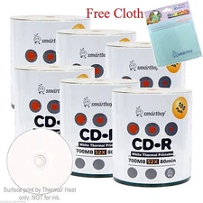 600 SmartBuy CD-R 52X White Thermal Hub Printable Disc + FREE Micro Fiber Cloth