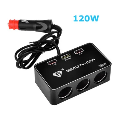 O14C 3 Fach KFZ Verteiler Zigarettenanzünder 3x Steckdose 120W 12V 2x USB Buchse - Bild 1 von 4