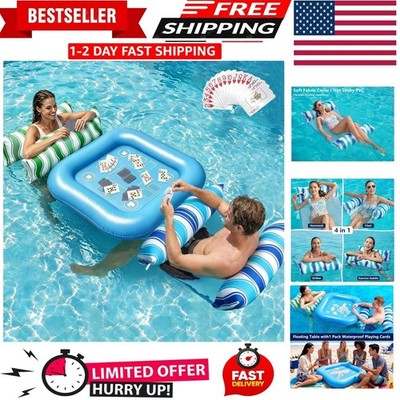 Luxury Adult Pool Floats   2 Pack Fabric Hammocks with Floating Table & Cards