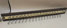 Vintage Wood & Brass 36 Folding Hooks Tie Rack Belt Holder Wall Mount Organizer