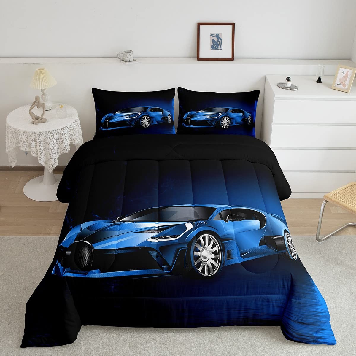 Sports Car Comforter Blue Race Car Comforter Set for Boys Girls Extreme Sport...