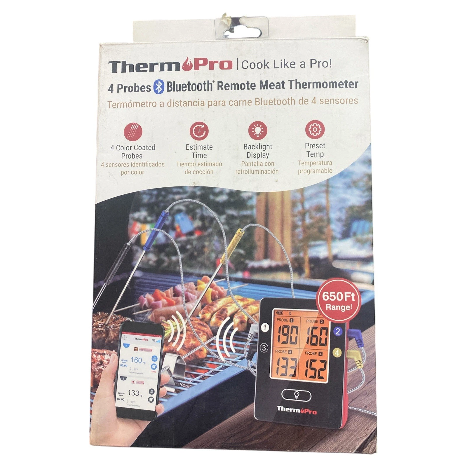 ThermoPro Grill Bluetooth 4 Probe 650 Ft Range Remote Meat Thermometer TP25W NEW
Opens in a new wind
