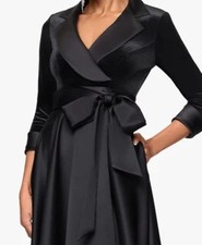 MSRP $279 XSCAPE Size 16 Women's Velvet Satin Tuxedo Gown Black