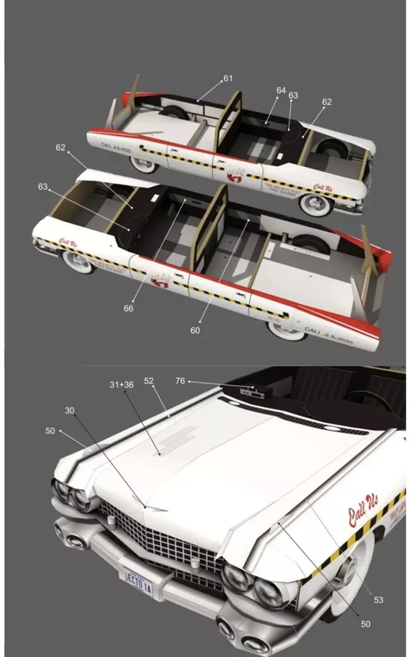 Papierbausatz 1:20 Ab14+ Ecto-1 Ghostbusters-Auto Cadillac Fleetwood Modell3599 - Bild 3 von 4