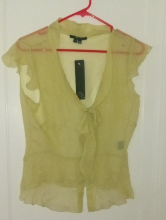 NWT Sheer Tie-Front Women’s Top yellow E by ECI 