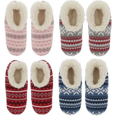 Snoozies! Christmas Nordic Super Soft Sherpa Fleece Ladies Slippers UK Sizes 3-9