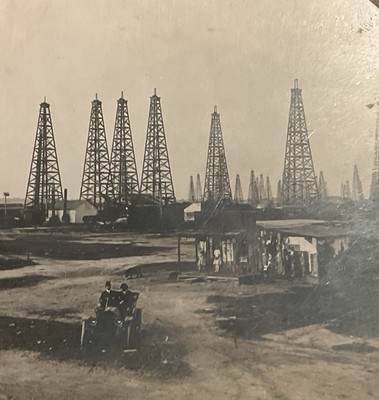 Beaumont TX Spindle Top Oil Wells Field Derrick Auto c1920s Keystone SC6