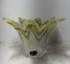 Murano Glass Art Vase Decorative Yellow Green Swirl Design