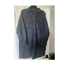 Chaps Blue Denim Button Front Long Sleeve Knee Length Shirt Dress XL