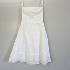 American Eagle White Cotton Eyelet Strapless Summer Flowy A-Line Dress Sz 4