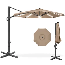 10' Solar LED Patio Offset Umbrella with 360 degree rotation  Sand