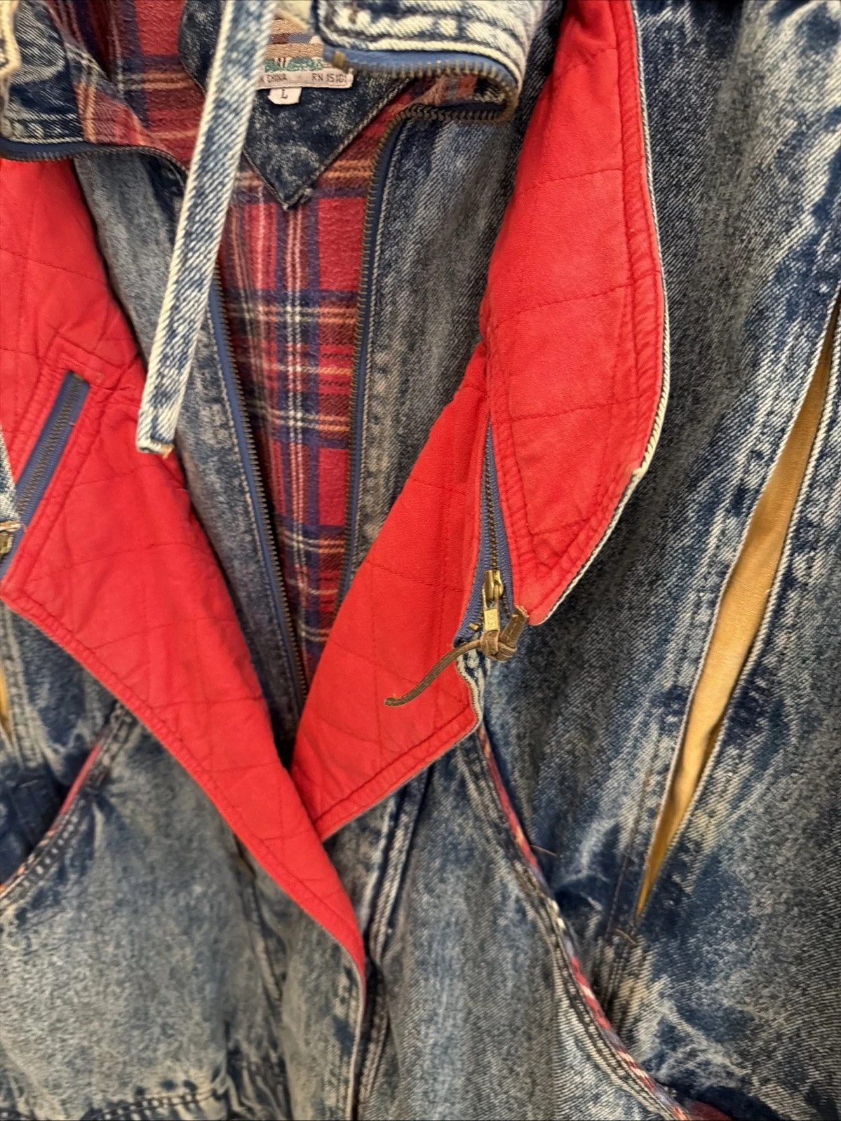 Rare Vintage “Current Seen” Acid Washed Denim Jacket 70s/80s Plaid Lining - product detail image 4