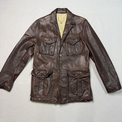 Banana Republic Mens Brown Leather Field Safari Jacket Small S