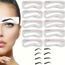 10x Eyebrow Stencils Shaper Grooming Kit Brow Makeup Template Tool Reusable
