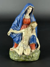 Antica Statua Sacra In Terracotta Policroma Madonna Con Gesù Epoca XX Sec.