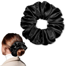 Black Big Satin Scrunchie6.5 Inches Jumbo Scrunchies Silky Hair Ties Oversized P