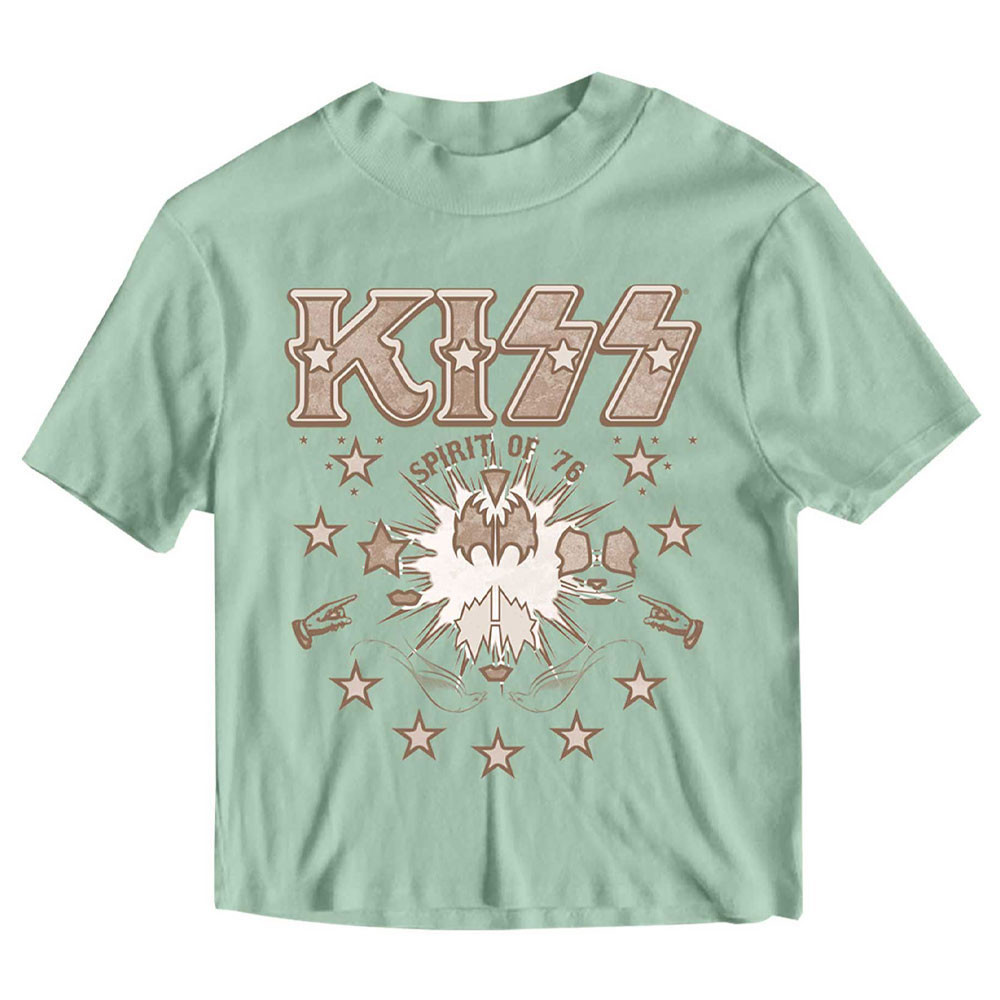 KISS Spirit of 76 Band Logo Crop Top T-Shirt for Women in Green