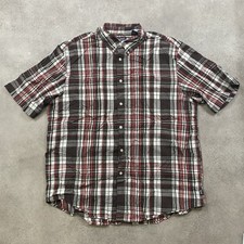 Chaps Mens XL Plaid Short Sleeve Button Down Western Shirt, Brown Red