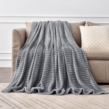 BEDELITE Fleece Throw Blanket for Couch   3D Ribbed Jacquard Soft and Warm De...