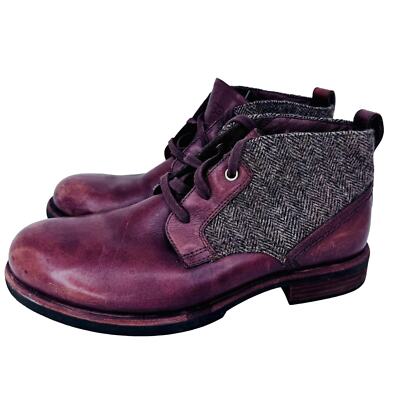 UGG Brompton Tweed Chukka Boots Round Toe Lace Up Leather Brown Mens Size 8
