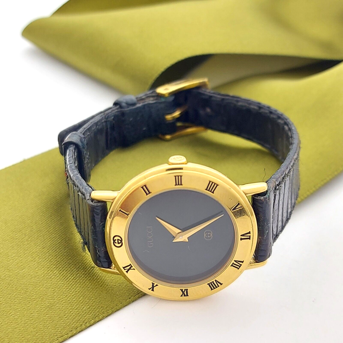 Gucci 3000L Quartz Ladies Watch 25mm Yellow Gold Crocodile Skin