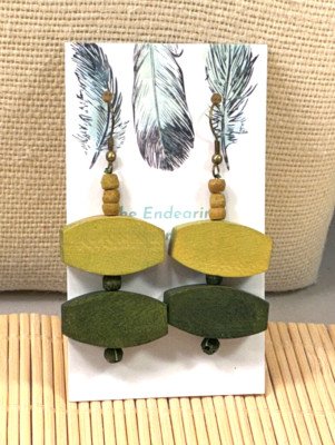 Fashion Earrings Wood Puce & Hunter Green Silver Tone Pierced Drop  Lot 95E