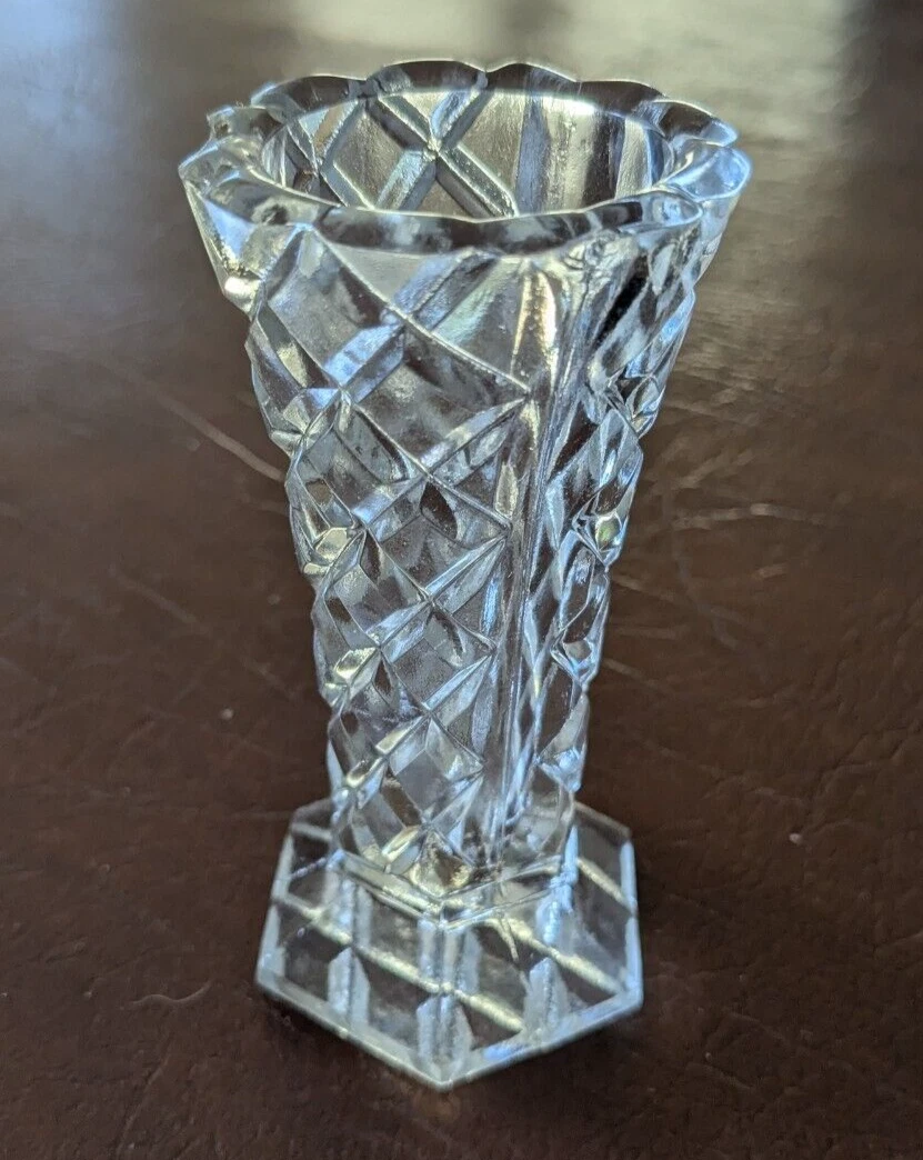 Rare Anchor Hocking Clear Waffle Depression Glass Bud Vase