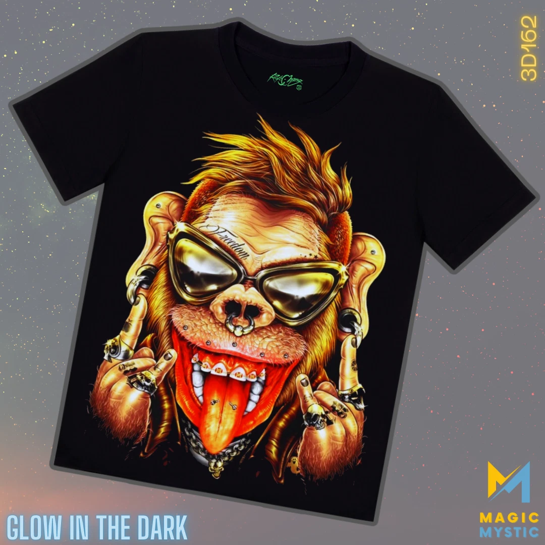 Black T-Shirt Rock Chang Original Modern Ape Smiling Glow in the Dark Unisex