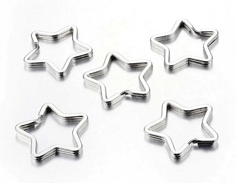 Offerta!5pz base per portachiavi stella colore argento scuro 34x3mm