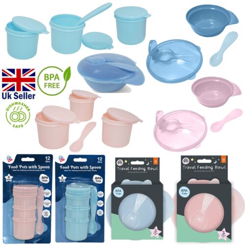 Baby Travel Feeding Bowl,Food Containers Storage Pots with Lids & Spoon Set 12+M - Picture 1 of 54