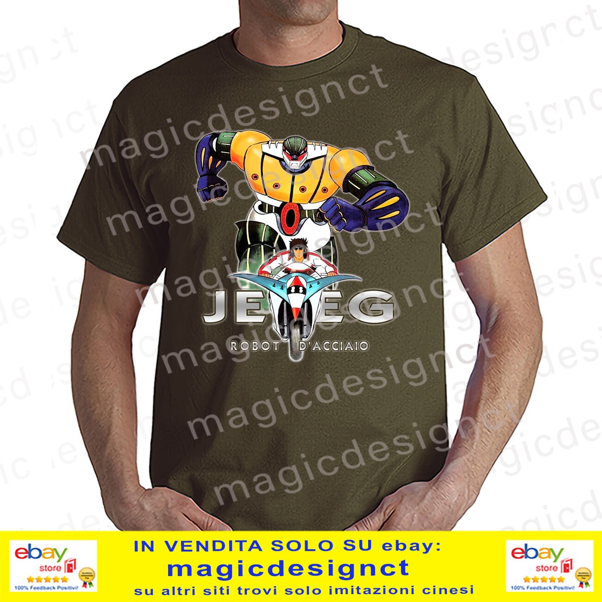 T-shirt Manga Homme Avec Goldrake, Jeeg, Mazinga - Neuf Sans étiquettes - Coton