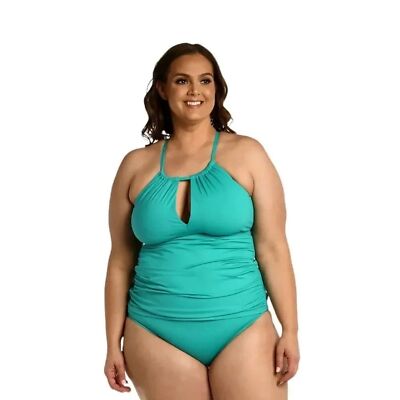 La Blanca Women s swim Tankini Top High Neck Keyhole Emerald Green Size 18W NWT