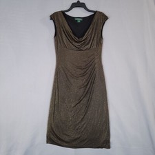 Ralph Lauren Women's Metallic Dress Bodycon Midi Lined Sleeveless Size 6