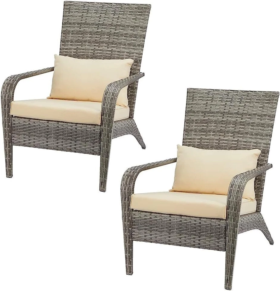 Fauteuil de Jardin Exterieur Adirondack en PE Rotin avec Coussin Détachable - Photo 2/4