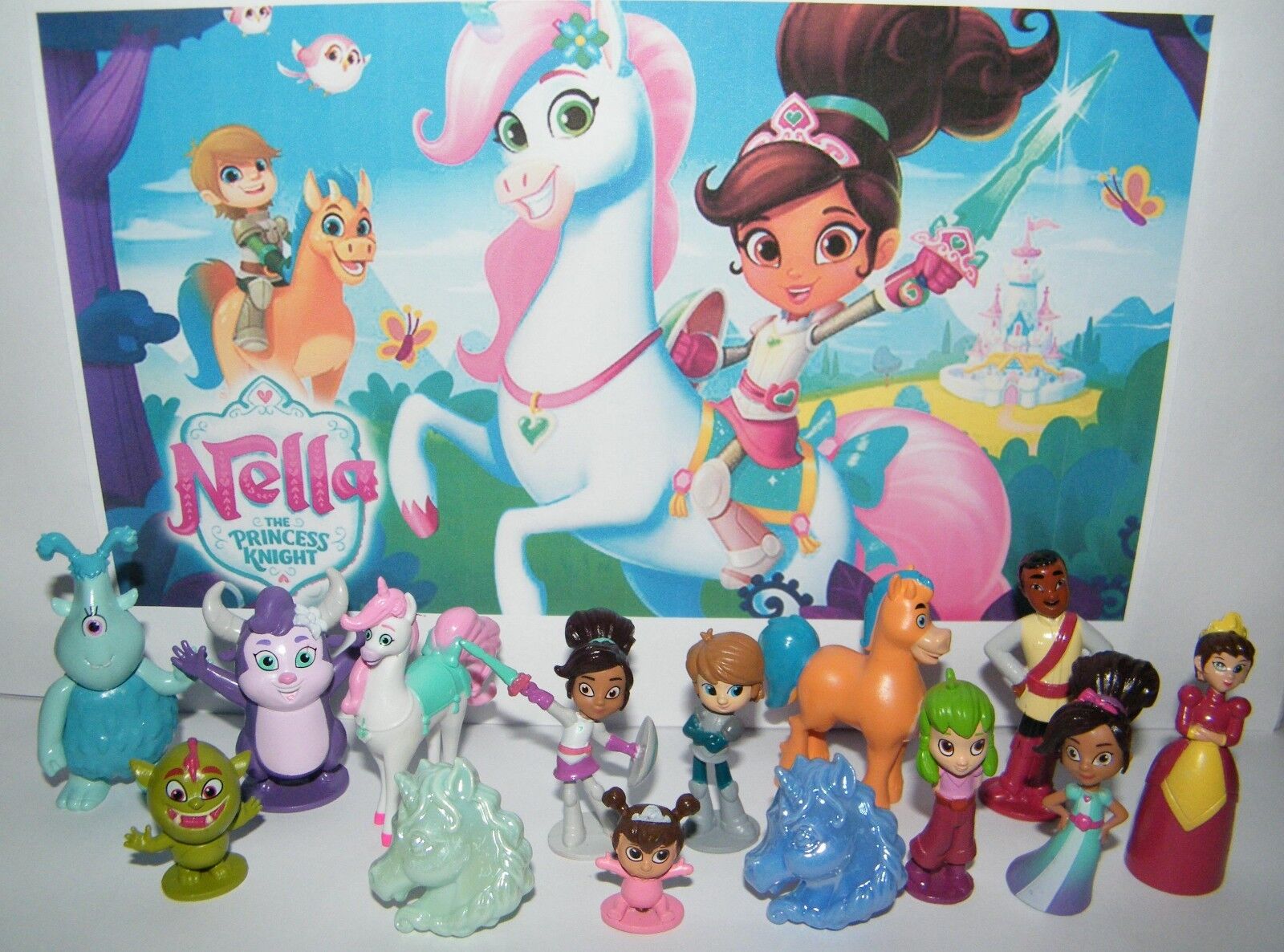 Nick Jr. Nella the Princess Knight Figure Set of 12 Toy Kit with 2 Unicorn Rings