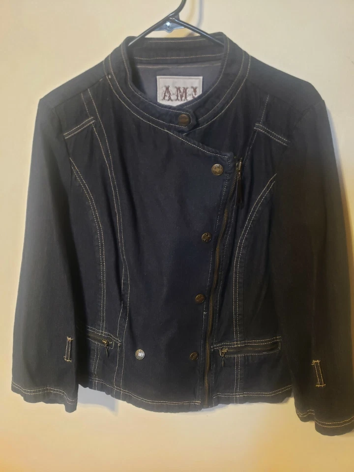 Женская джинсовая куртка AMI Moto Style Dark Sz L - Изображение 2 из 4