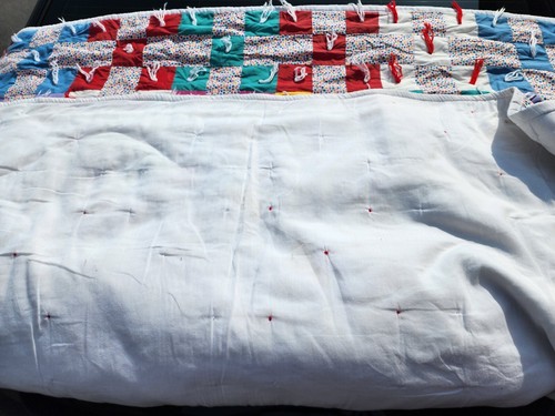 Antiker Amish Patchwork Quilt Queen Size Garn gebunden Baumwolle Unterlage tolle Farbe - Bild 2 von 3