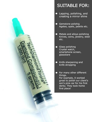 Diamond Paste Compound Polishing Lapidary 1,200 (L) Grit 5 Gram (USA MADE)