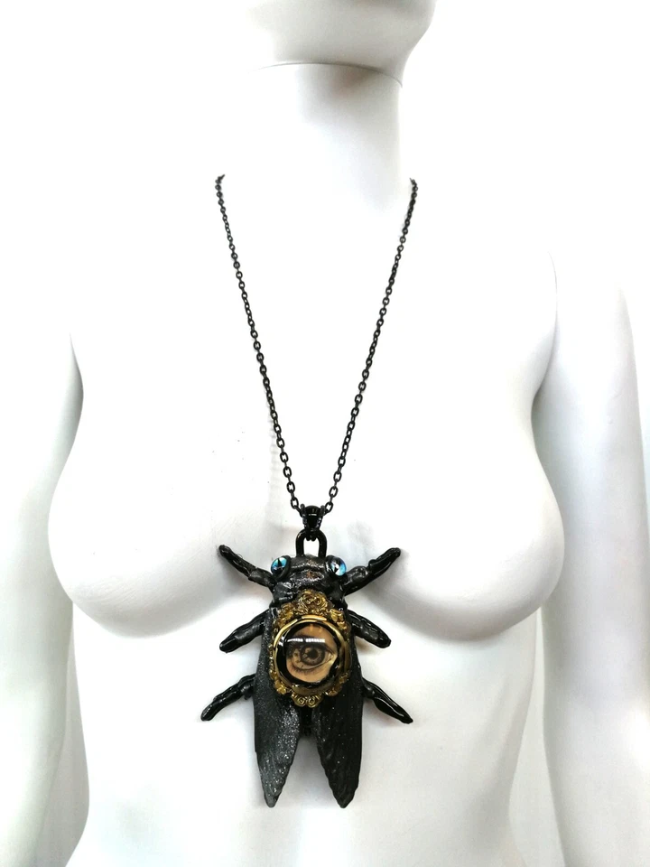 Cicada Jewelry Amulet Pendant Necklace Handmade Carved Vintage Revival Insect - Image 2 of 4