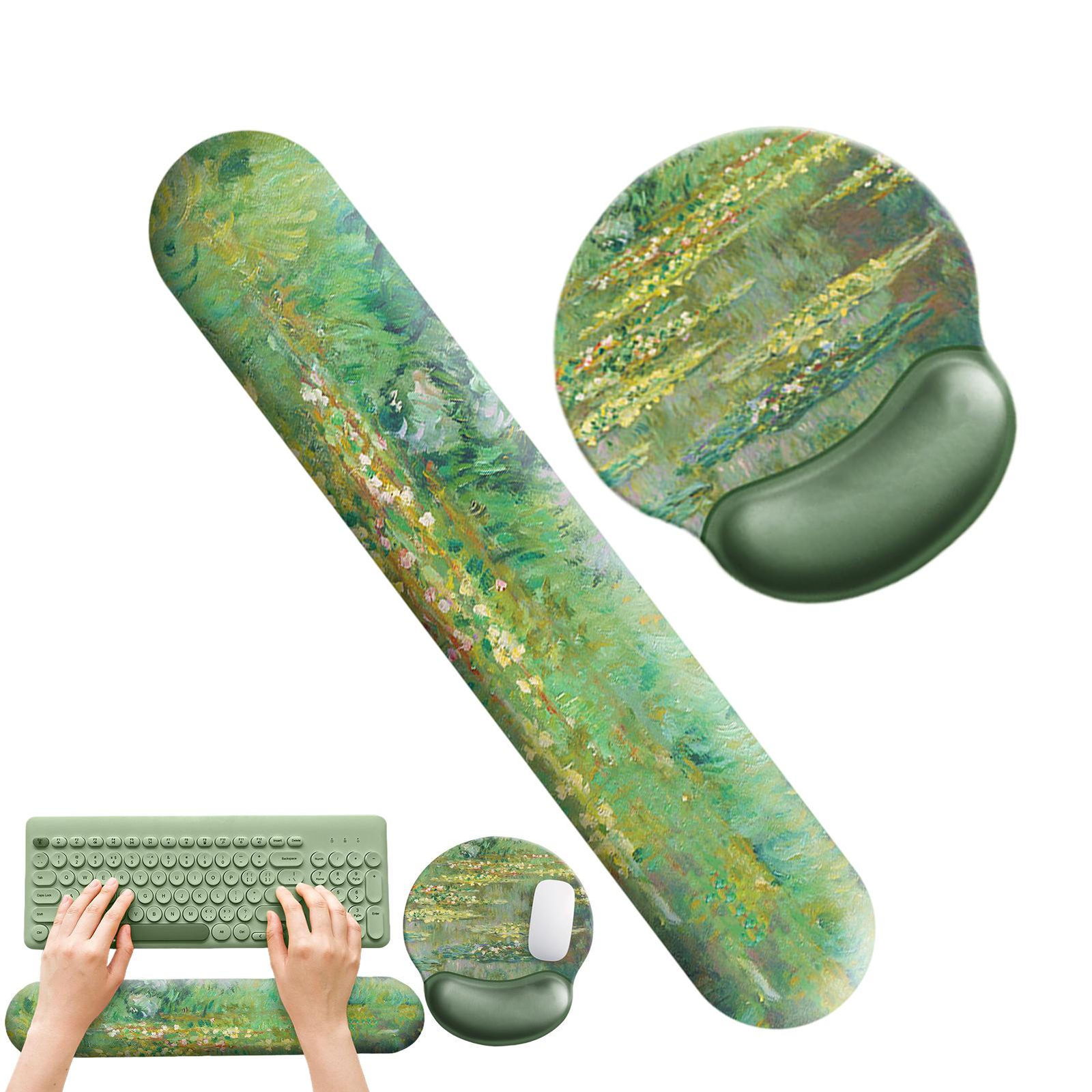 Ergonomic Keyboard Hand Rest & Mouse Pad with Wrist Support Foam Water Lily Design-image