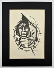 Yupik Alaskan Artist John F Kailukiak Ink Pencil Drawing Framed Mask Face 1972