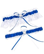 Wedding Bridal Garter Belt Set Free Size15-23 inch Royal Blue-Wide Lace
