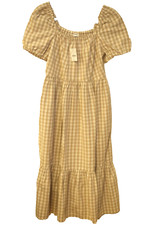 J.CREW Women's Size 2 Gingham Puff Sleeve Tiered Midi Dress Beige 2022 NEW