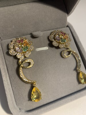 #ad #ad High Grade 18kGold Plated Cubic Zirconia earrings S925 Pin advanced Micro Mosaic $38.00
