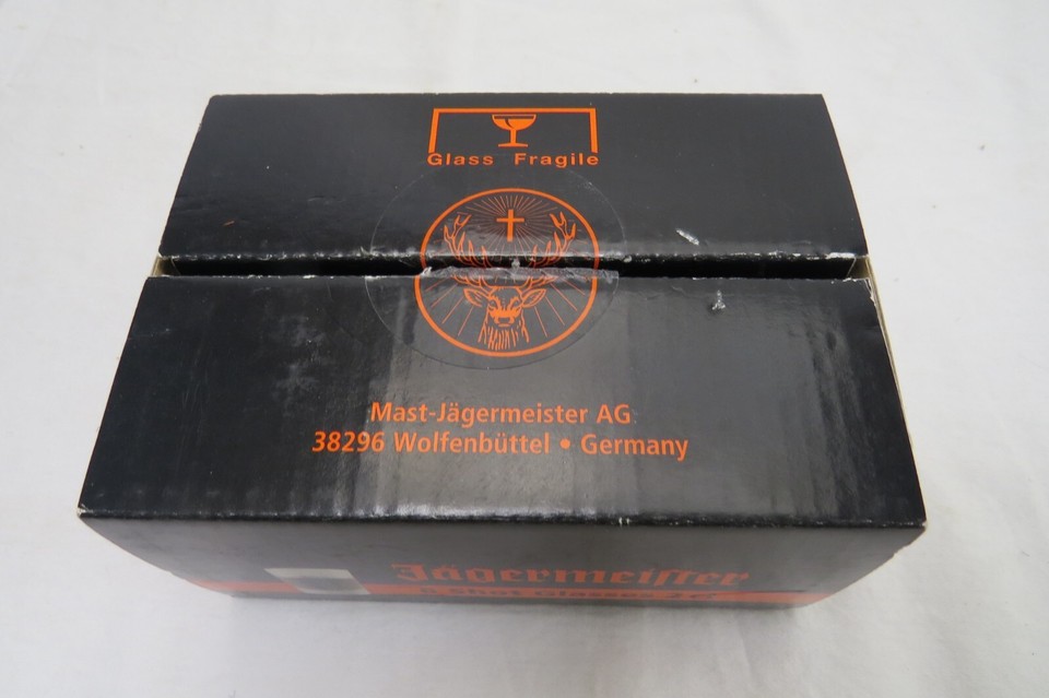 JAGERMEISTER Frosted Shot Glasses Set of 6 w Embossed Logo Unused