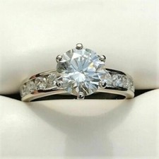 8mm Round VVS1 Moissanite Women's Engagement Women's Ring 14K White Gold Plated