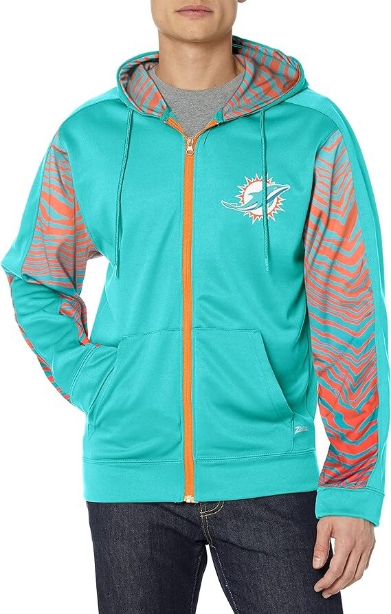 Мужская толстовка Zubaz Mens Miami Dolphins Team цвета Зебры с капюшоном на молнии