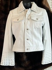 White Leather Studded Jkt Wm’s Sz S Reminds Me Of **elvis**bell Sleeve Excellent