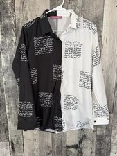 Polo Bonetta Black White Button Up Long Sleeve Blouse Size L-XL