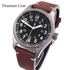 Tandorio New pilot Miyota 8215 Men's Titanium Auto Watch Easy Read Black dial